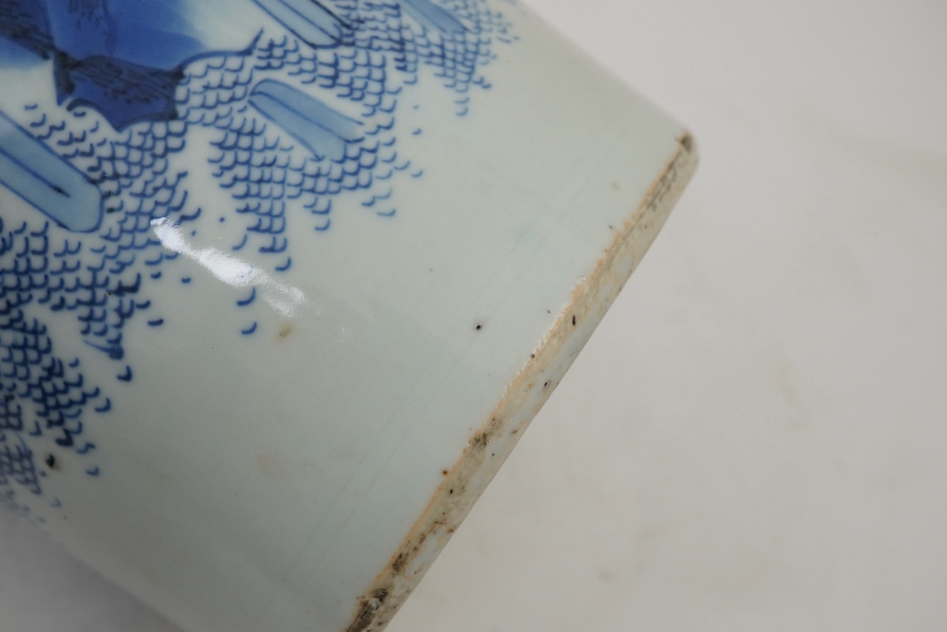 A Chinese Transitional blue and white ‘Ladies’ rolwagen vase, Chongzhen period (1627-1644)